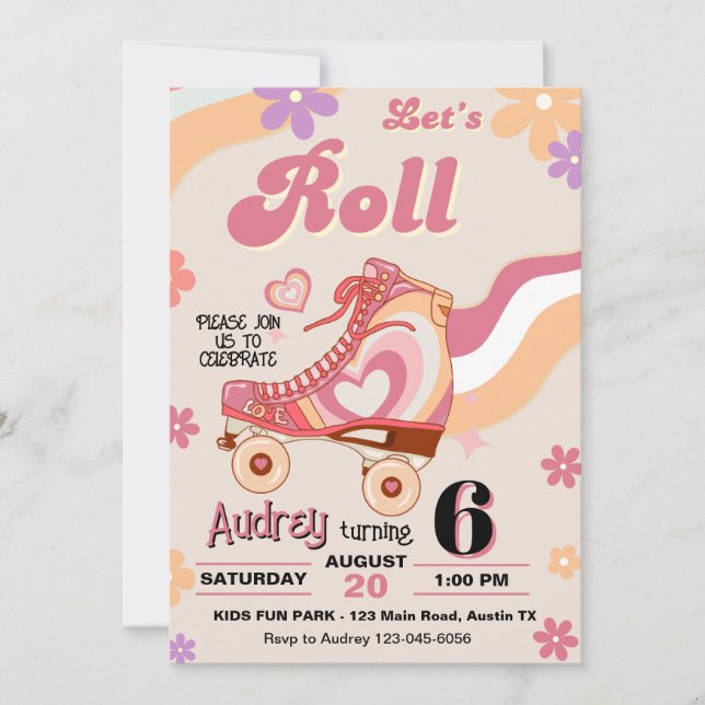 Roller Skaten Let's Roll Birthday Einladung (Vorderseite)