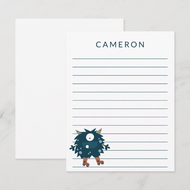 Roller Skaten Monster Personalisiert Kids Linken Mitteilungskarte (Vorne/Hinten)