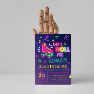 Roller Skaten Neon Glow Geburtstagsparty Einladung