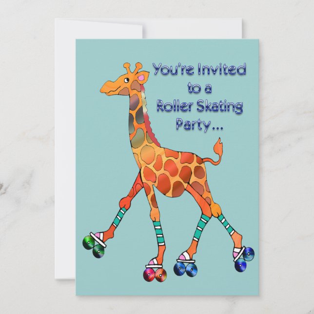 Roller Skaten Party Giraffe Einladung (Vorderseite)