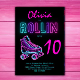 Roller Skaten Party Girls Neon Glow Geburtstag Einladung