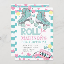 Roller Skaten Pastel Blue Pink Girl Geburtstag Einladung