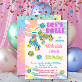 Roller Skaten Retro Glitzer Hippie Birthday Einladung