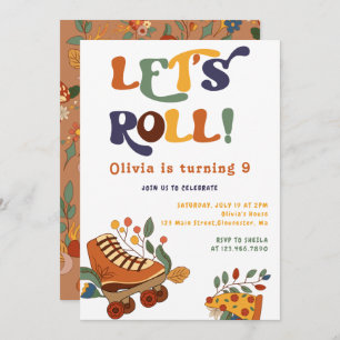 Roller Skaten Retro Hippie Geburtstag Einladung