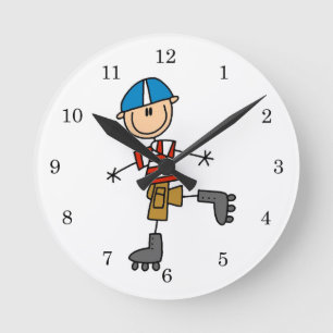Roller-Skaten-Strichmännchen Runde Wanduhr