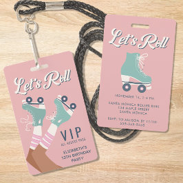 Roller Skaten VIP Geburtstagsparty Einladung Ausweis