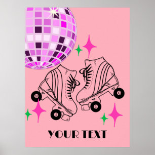Roller Skates Derby Skating Rosa Disco-Kugel Poster