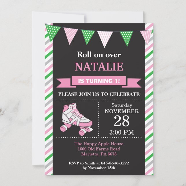 Roller Skating Birthday Invitation Birthday Party Einladung (Vorderseite)