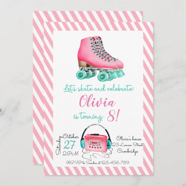 Roller Skating Birthday Invitation Einladung (Vorne/Hinten)