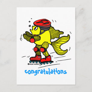 Rollerblade Fish lustige Skaten-Cartoons Postkarte