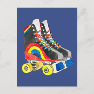 Rollerskates Retroart der achtziger Jahre Postkarte