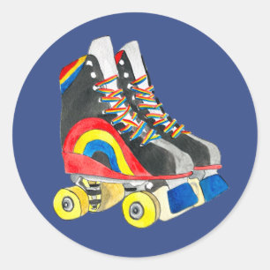 Rollerskates Retroart der achtziger Jahre Runder Aufkleber