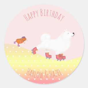 Rollerskierhund- und Guinea-Rundaufkleber Runder Aufkleber