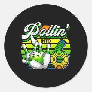 Rollin' in 6 Retro Bowling Ball 6. Geburtstag Par. Runder Aufkleber