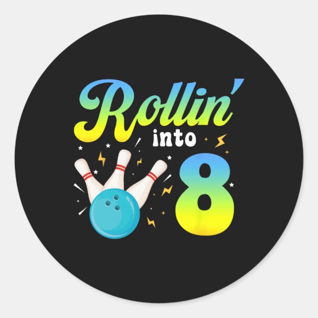 Rollin' in 8 Bowling 8. Party 8 Jahre alt Runder Aufkleber (Vorderseite)