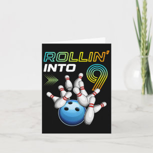 Rollin in 9 Retro Bowling Geburtstagsparty 9. Bir Karte