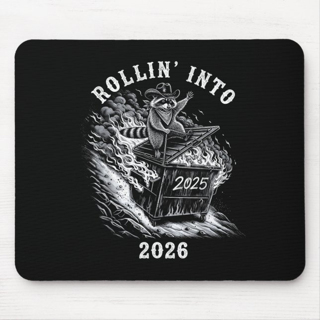 Rollin' Into 2026 Funny Cowboy Raccoon Happy New Y Mousepad (Vorne)