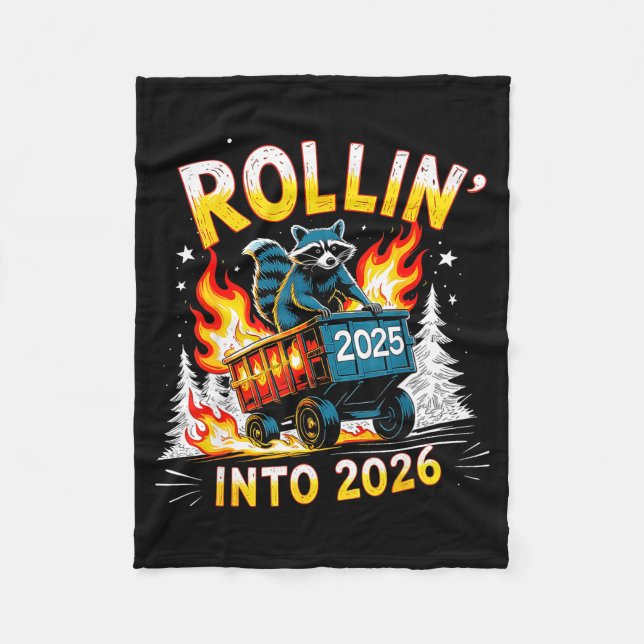 Rollin Into 2026 Funny Raccoon New Year Meme  Fleecedecke (Vorderseite)
