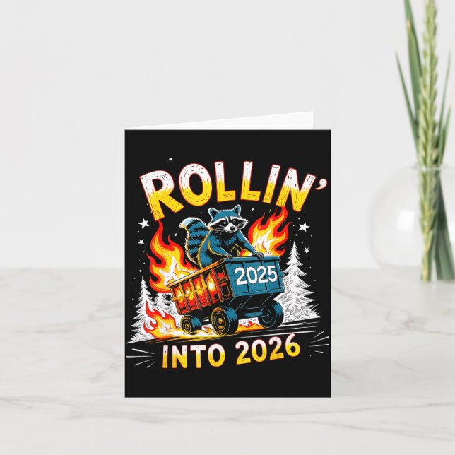 Rollin Into 2026 Funny Raccoon New Year Meme  Karte (Vorderseite)