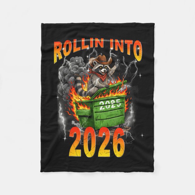 Rollin Into 2026 New Year 2026 Raccoon Cowboy Vint Fleecedecke (Vorderseite)