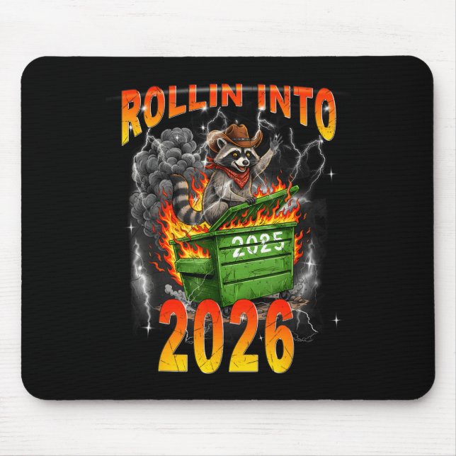 Rollin Into 2026 New Year 2026 Raccoon Cowboy Vint Mousepad (Vorne)