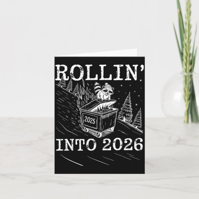 Rollin’ Into 2026 Raccoon Dumpster Fire New Year M Karte (Vorderseite)