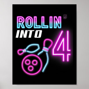Rollin' Into 4 Geburtstagsparty Bowling Bday Party Poster