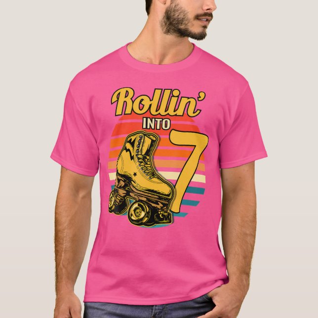 Rollin' Into 7 Roller 7Th Birthday Party Skating T-Shirt (Vorderseite)