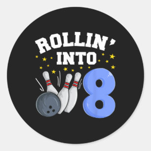 Rollin’ Into 8 Birthday Boy Bowling 8. Geburtstag  Runder Aufkleber