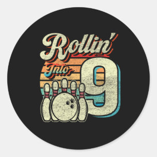 Rollin Into 9 Bowling Geburtstagsfeier 9. Geburtst Runder Aufkleber
