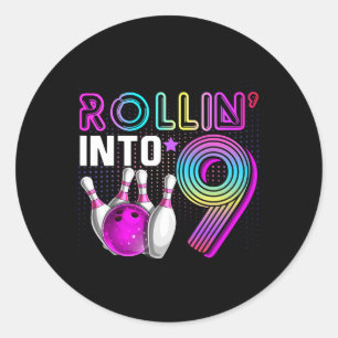 Rollin Into 9 Bowling Geburtstagsfeier 9. Geburtst Runder Aufkleber