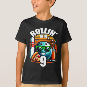 Rollin Into 9 Bowling Geburtstagsfeier 9. Geburtst T-Shirt