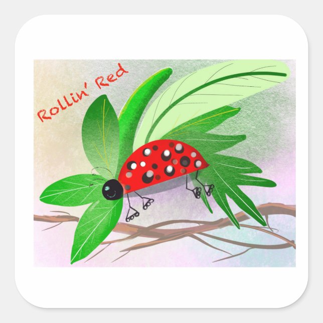 Rollin ladybug quadratischer aufkleber (Vorderseite)