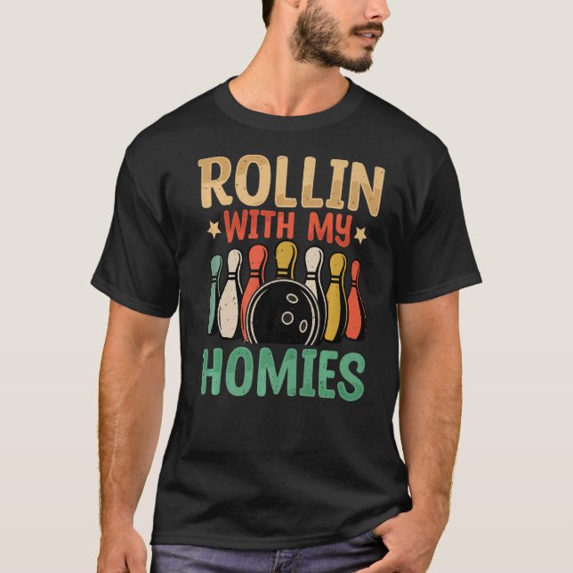 Rollin mit Bowling Bowlers Team Retro T-Shirt (Vorderseite)