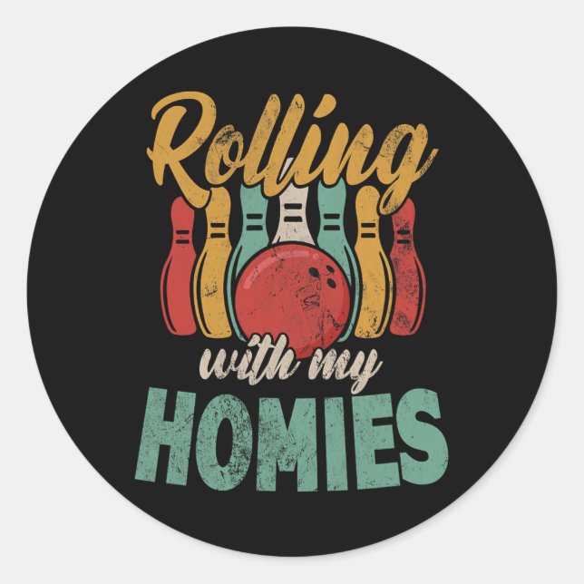 Rollin mit meinen Homes Retro Bowling 4 Runder Aufkleber (Vorderseite)
