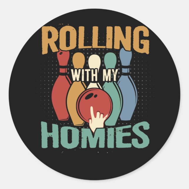 Rollin mit meinen Homes Retro Bowling Runder Aufkleber (Vorderseite)