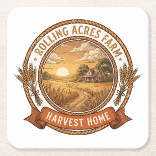 Rolling Acres Farm Erntedank Rustikales Logo Rechteckiger Pappuntersetzer