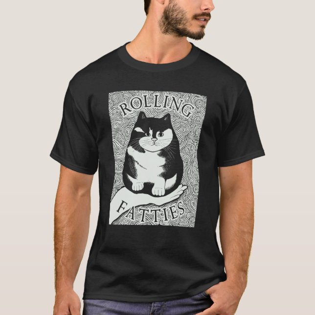 Rolling Fatties Cat Monochrome Kitten T-Shirt (Vorderseite)