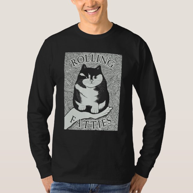 Rolling Fatties Cat Monochrome Kitten T-Shirt (Vorderseite)