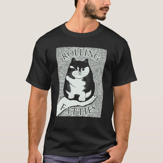 Rolling Fatties Katze Monochrome Kätzchen T-Shirt (Vorderseite)