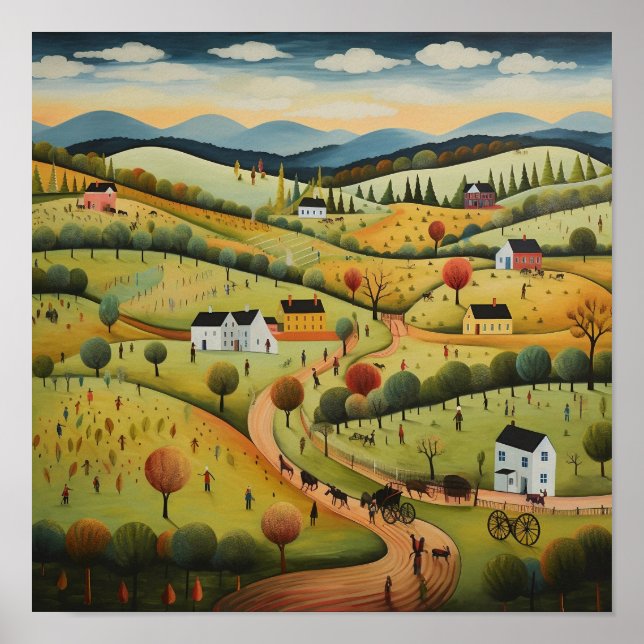 Rolling Hills American Folk Art Poster (Vorne)