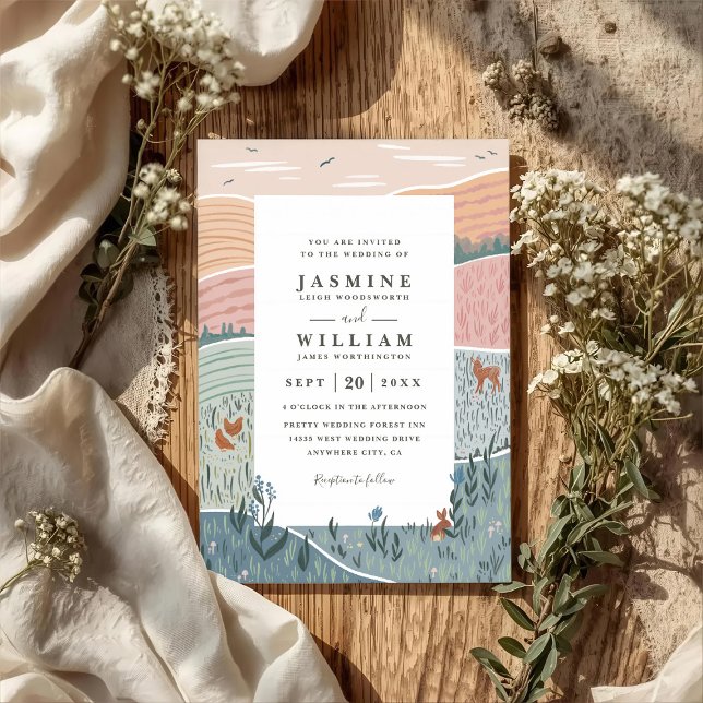 Rolling Hills Rustic Countryside QR Code Wedding Einladung (Von Creator hochgeladen)