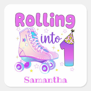 Rolling in 1 Roller Skater Geburtstagsfeier Quadratischer Aufkleber