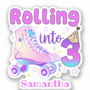 Rolling in 3 - Niedlicher Lila Roller Skate Geburt Aufkleber