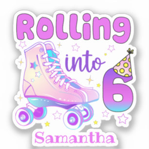 Rolling in 6 Roller Skater Geburtstagsfeier Aufkleber