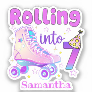 Rolling in 7 Roller Skater Geburtstagsfeier Aufkleber