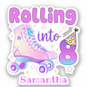 Rolling in 8 Roller Skater Geburtstagsfeier Aufkleber