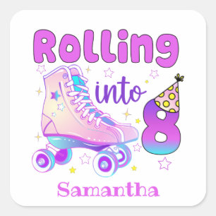 Rolling in 8 Roller Skater Geburtstagsfeier Quadratischer Aufkleber