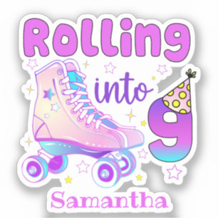 Rolling in 9 Roller Skater Geburtstagsfeier Aufkleber