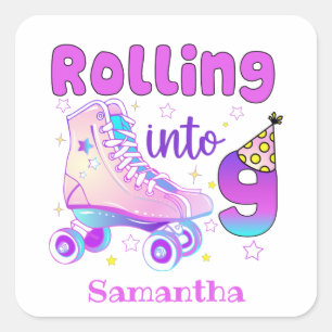 Rolling in 9 Roller Skater Geburtstagsfeier Quadratischer Aufkleber